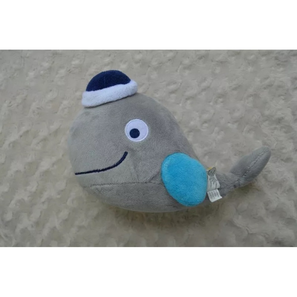 Bananafish Whale Plush Stuffed Animal Toy Wearing Hat Gray Blue White 9.5" Long